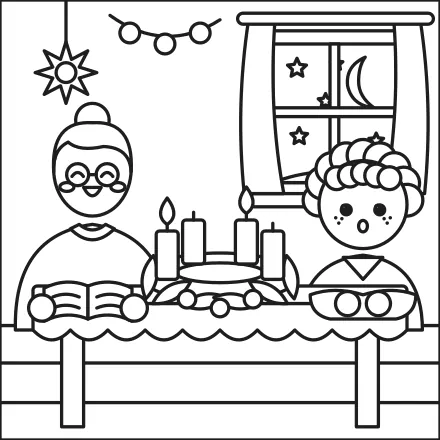 Omaľovánka Adventný večer s babkou