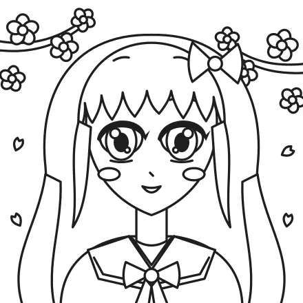 Omaľovánka Anime dievča v kvetoch