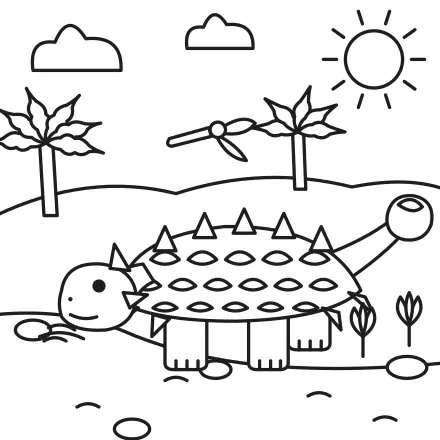 Omaľovánka Ankylosaurus pri potoku