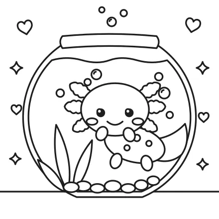 Omaľovánka Axolotl v akváriu