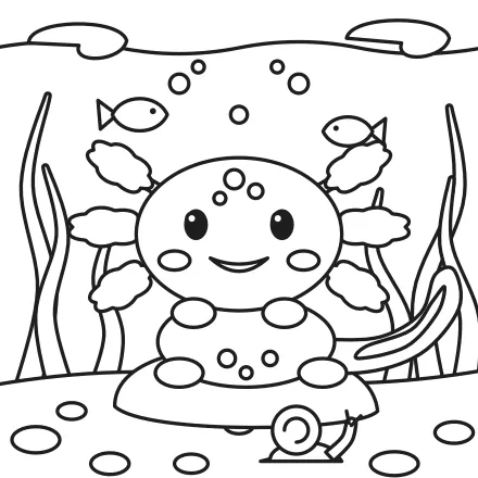 Omaľovánka Axolotl v jazierku