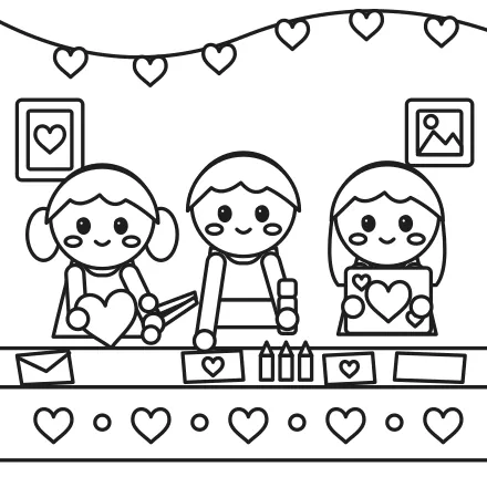 Omaľovánka Deti vyrábajú valentínky