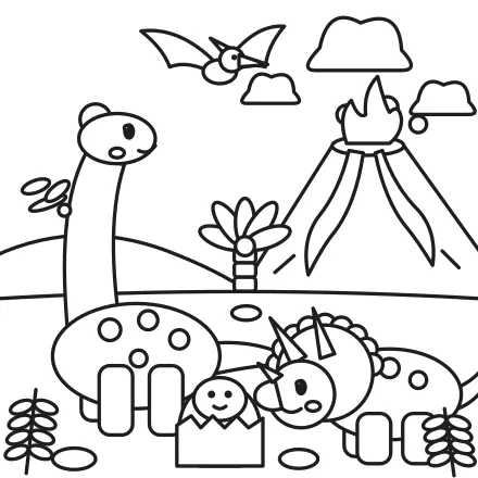 Omaľovánka Dinosaury pri sopke