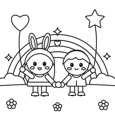 Omaľovánka Kawaii kamaráti