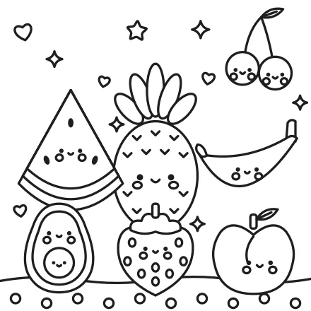 Omaľovánka Kawaii ovocie