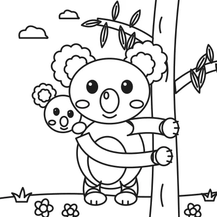 Omaľovánka Koala s mláďatkom – čiernobiela predloha na vytlačenie