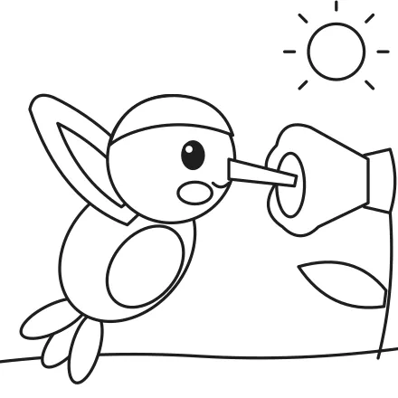 Omaľovánka Kolibrík pri kvete