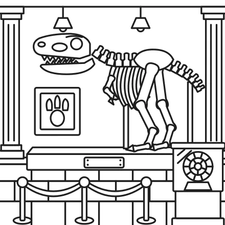 Omaľovánka Kostra dinosaura v múzeu