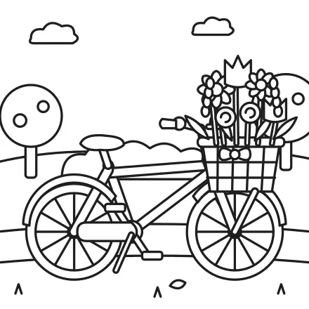 Omaľovánka Kvety v košíku bicykla