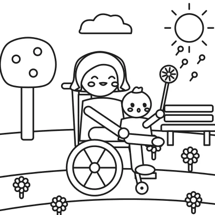 Omaľovánka Mama na vozíku s púpavou