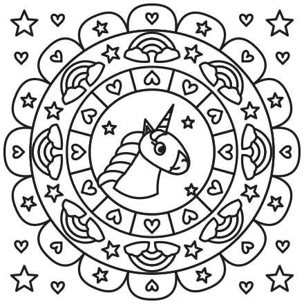 Omaľovánka Mandala s jednorožcom