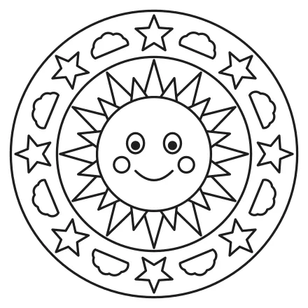 Omaľovánka Mandala slniečko a hviezdy