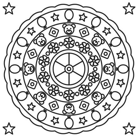 Omaľovánka Mandala z hračiek