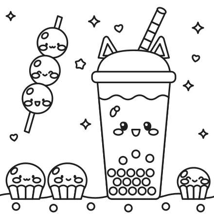 Omaľovánka Mochi a bubble tea