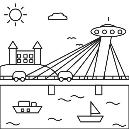 Omaľovánka Most SNP s UFO