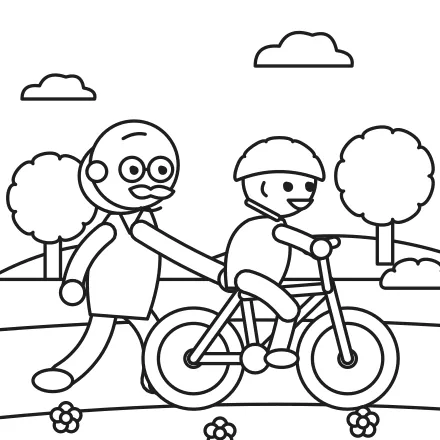 Omaľovánka Ocko učí bicyklovať