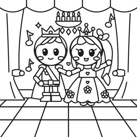 Omaľovánka Princ a princezná na bále
