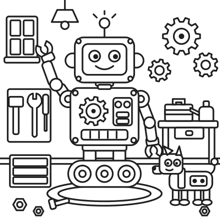 Omaľovánka Robot v dielni