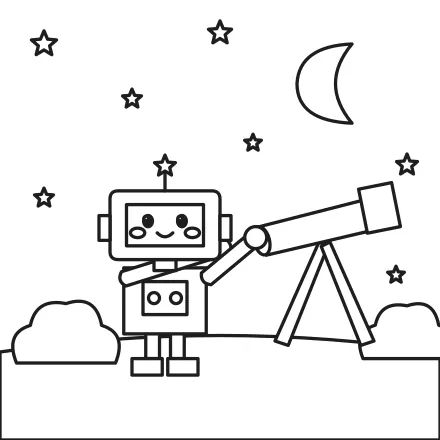 Omaľovánka Robotík s ďalekohľadom