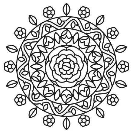 Omaľovánka Ružová mandala – čiernobiela predloha na vytlačenie