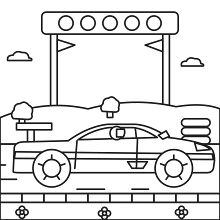 Omaľovánka Športové auto na pretekoch