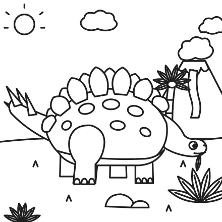 Omaľovánka Stegosaurus pri papradí