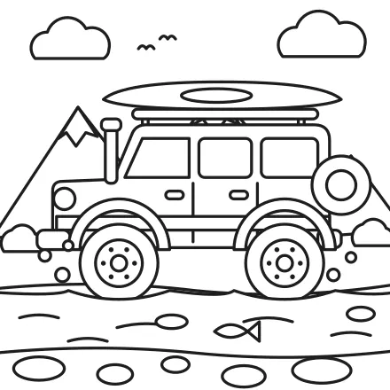 Omaľovánka Terénne auto v potoku