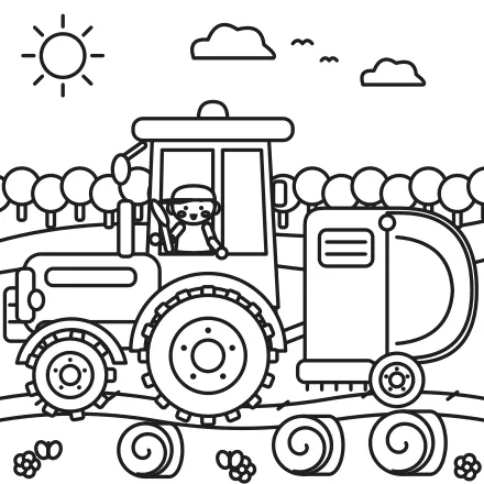 Omaľovánka Traktor lisuje seno
