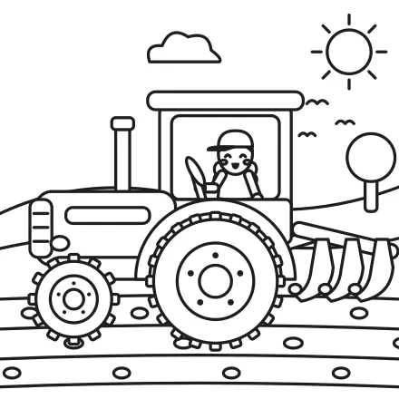 Omaľovánka Traktor orie pole