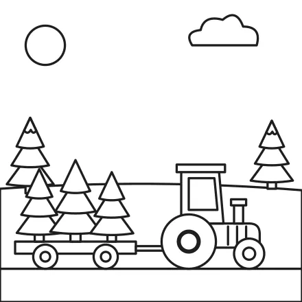 Omaľovánka Traktor vezie stromčeky