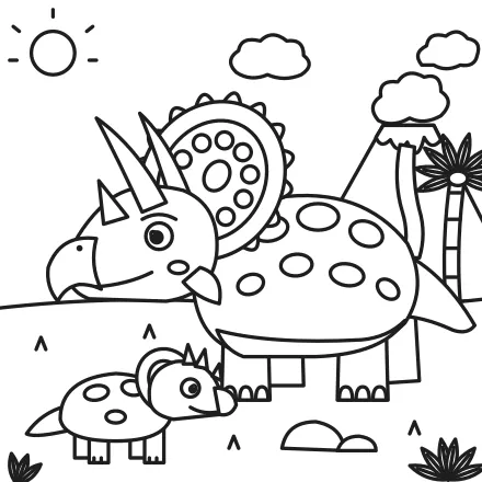 Omaľovánka Triceratops s mláďaťom