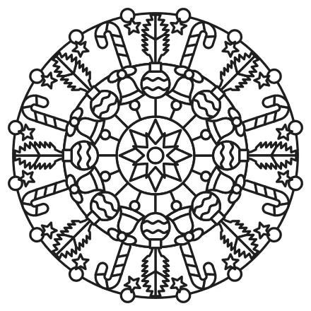 Omaľovánka Vianočná mandala – čiernobiela predloha na vytlačenie