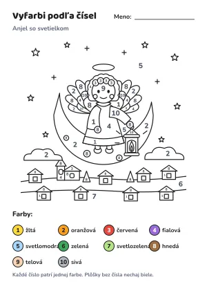 Anjel so svetielkom – vyfarbi podľa čísel – list na vytlačenie