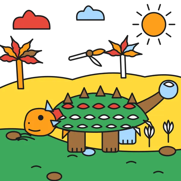 Ankylosaurus pri potoku vyfarbená podľa čísel – ukážka hotového obrázka