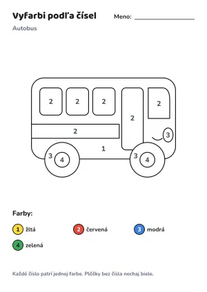 Autobus – vyfarbi podľa čísel – list na vytlačenie