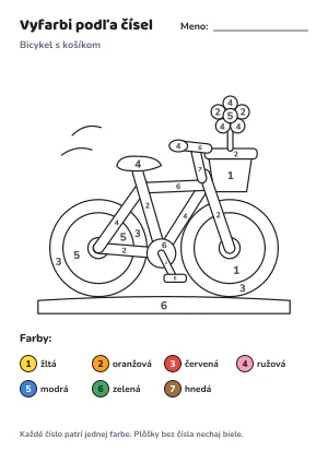 Bicykel s košíkom – vyfarbi podľa čísel – list na vytlačenie