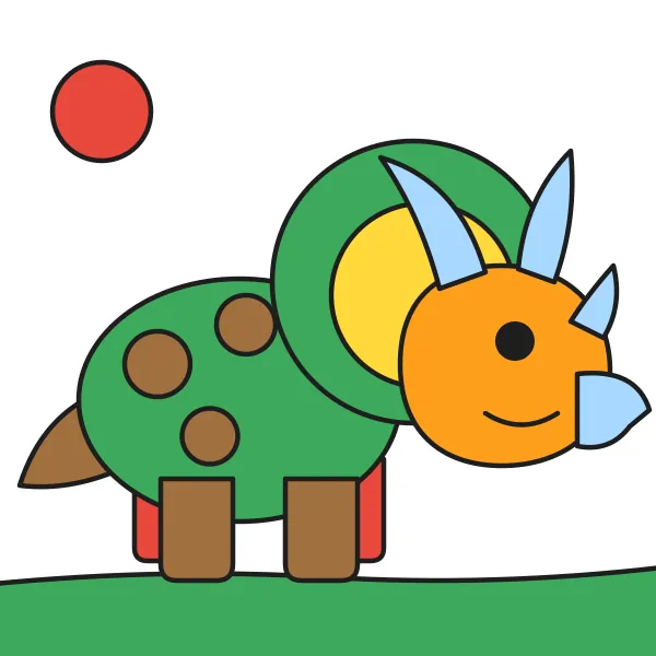 Bucľatý triceratops vyfarbená podľa čísel – ukážka hotového obrázka