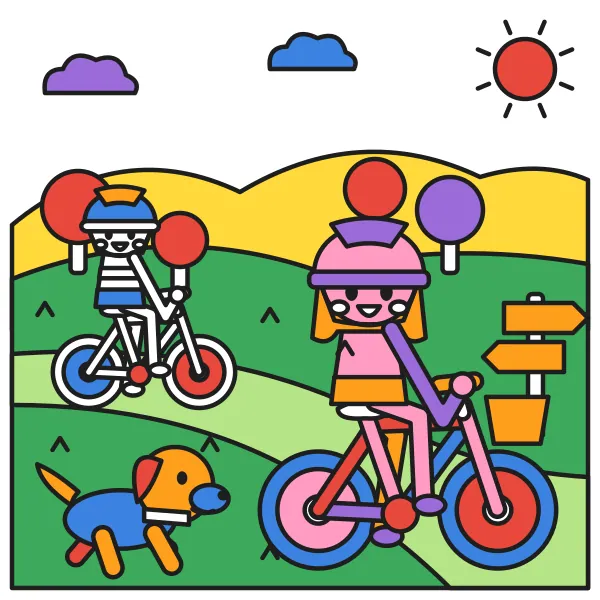 Cyklovýlet so psíkom vyfarbená podľa čísel – ukážka hotového obrázka