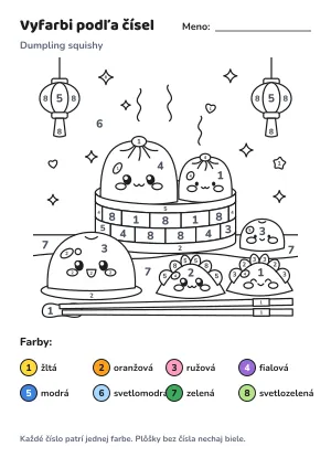 Dumpling squishy – vyfarbi podľa čísel – list na vytlačenie