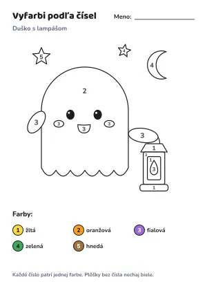 Duško s lampášom – vyfarbi podľa čísel – list na vytlačenie