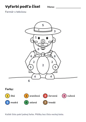 Farmár s tekvicou – vyfarbi podľa čísel – list na vytlačenie