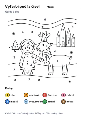 Gerda a sob – vyfarbi podľa čísel – list na vytlačenie