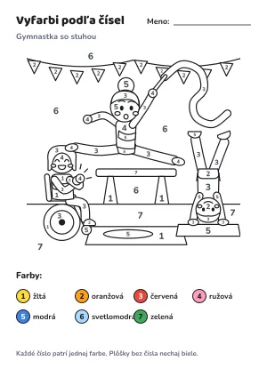 Gymnastka so stuhou – vyfarbi podľa čísel – list na vytlačenie