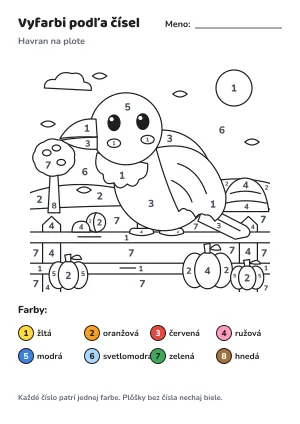 Havran na plote – vyfarbi podľa čísel – list na vytlačenie