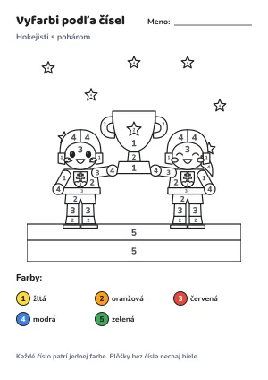 Hokejisti s pohárom – vyfarbi podľa čísel – list na vytlačenie