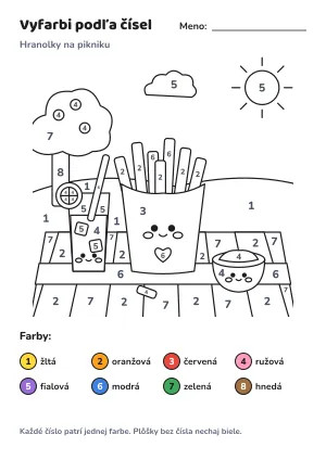 Hranolky na pikniku – vyfarbi podľa čísel – list na vytlačenie