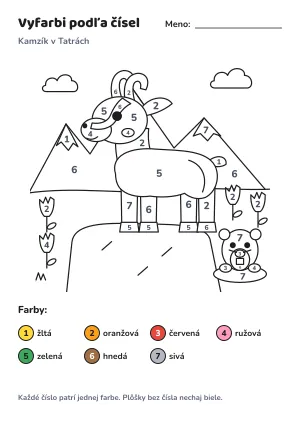 Kamzík v Tatrách – vyfarbi podľa čísel – list na vytlačenie