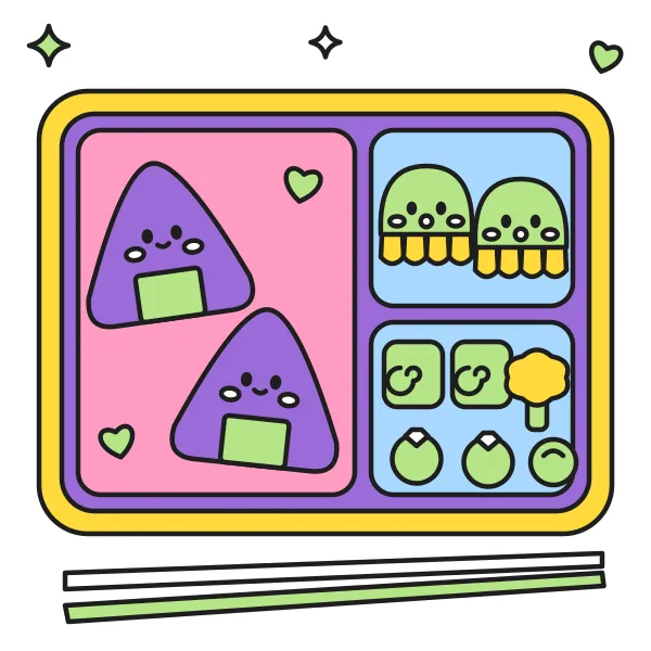Kawaii bento vyfarbená podľa čísel – ukážka hotového obrázka