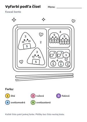 Kawaii bento – vyfarbi podľa čísel – list na vytlačenie