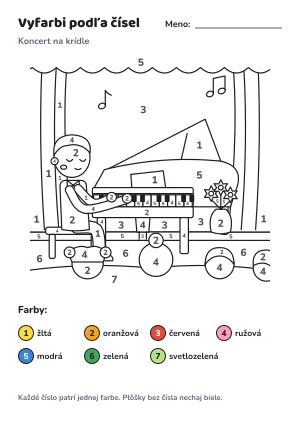 Koncert na krídle – vyfarbi podľa čísel – list na vytlačenie